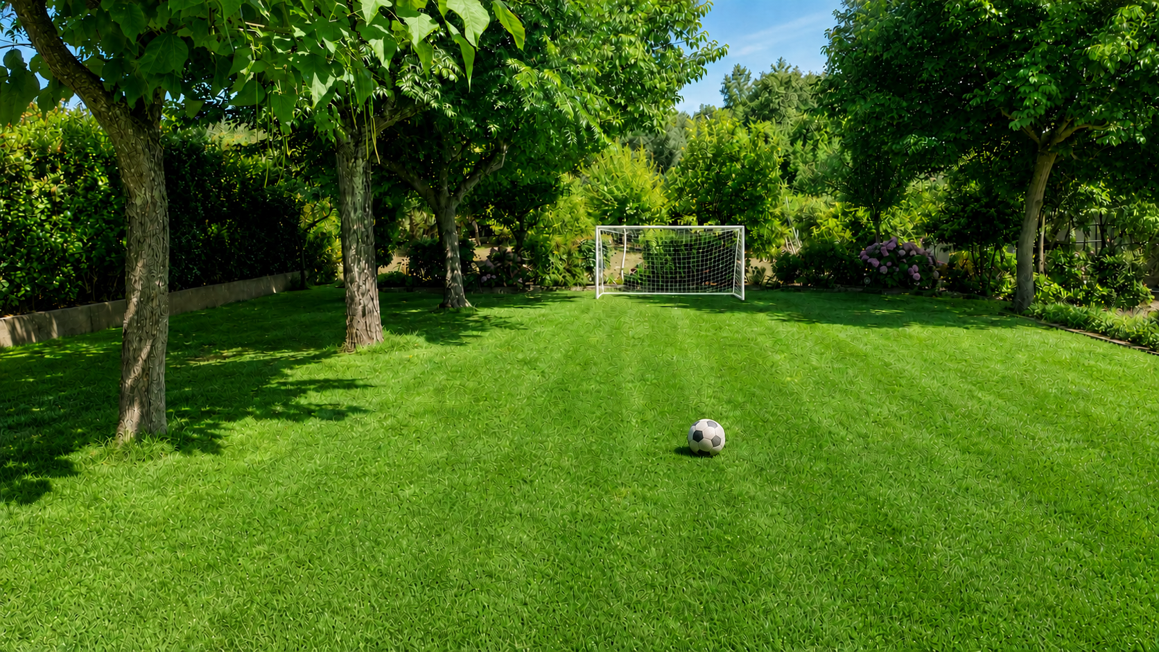 Green play area with football goal